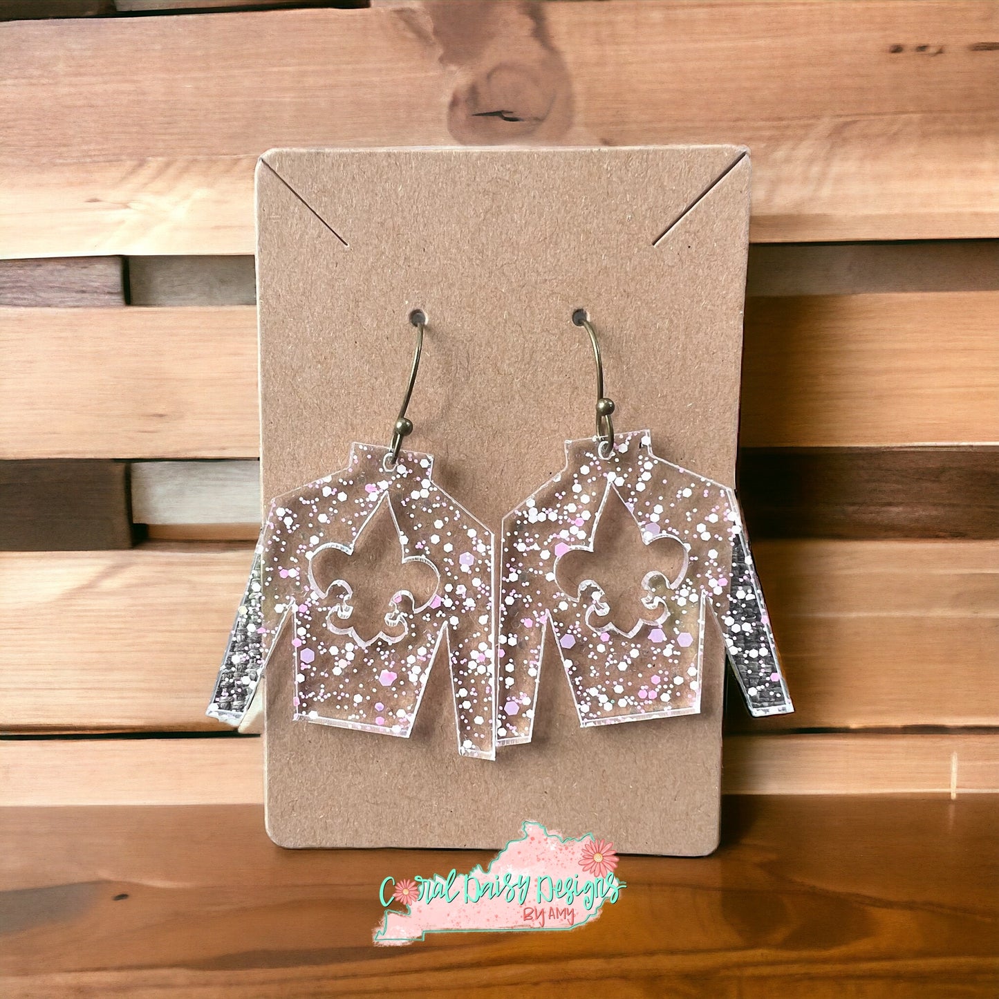Clear pink/purple confetti Jockey silk earrings - DRB31
