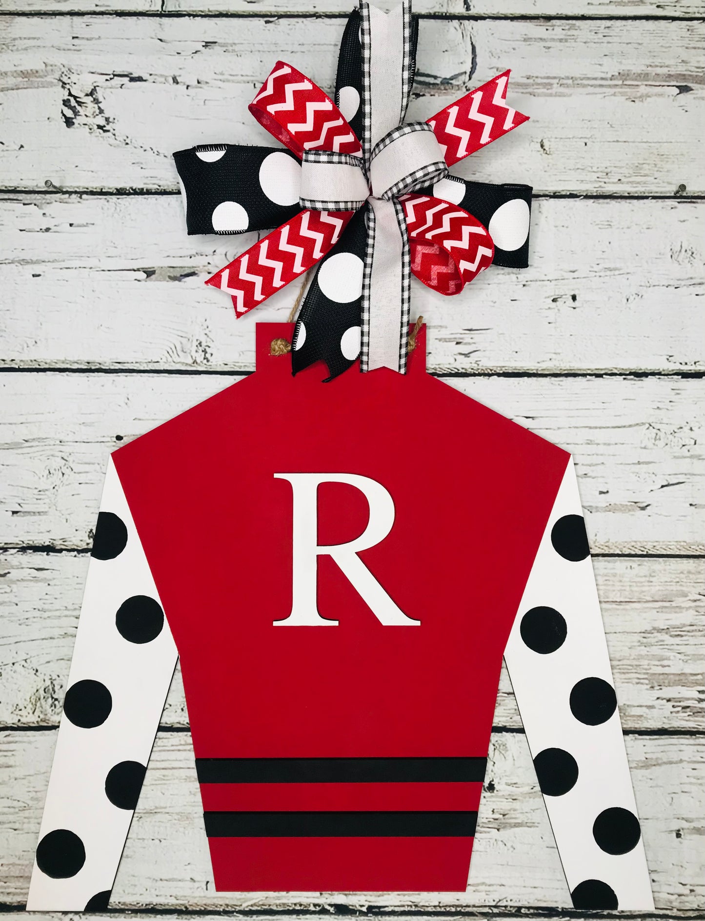 Jockey silk with initial body/polka dot sleeve/stripes at bottom - DRB021