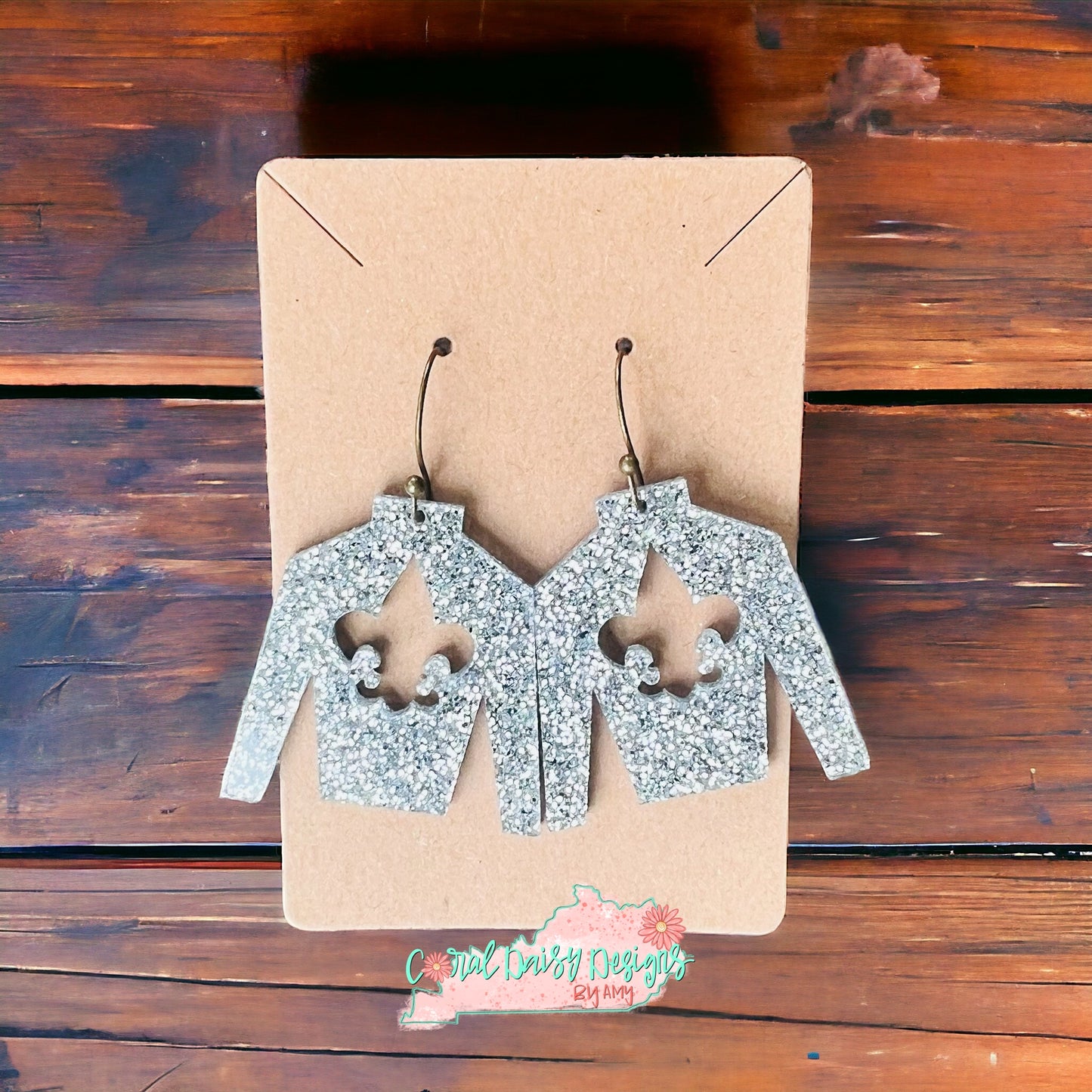 Silver sparkle jockey silk earrings   - DRB36