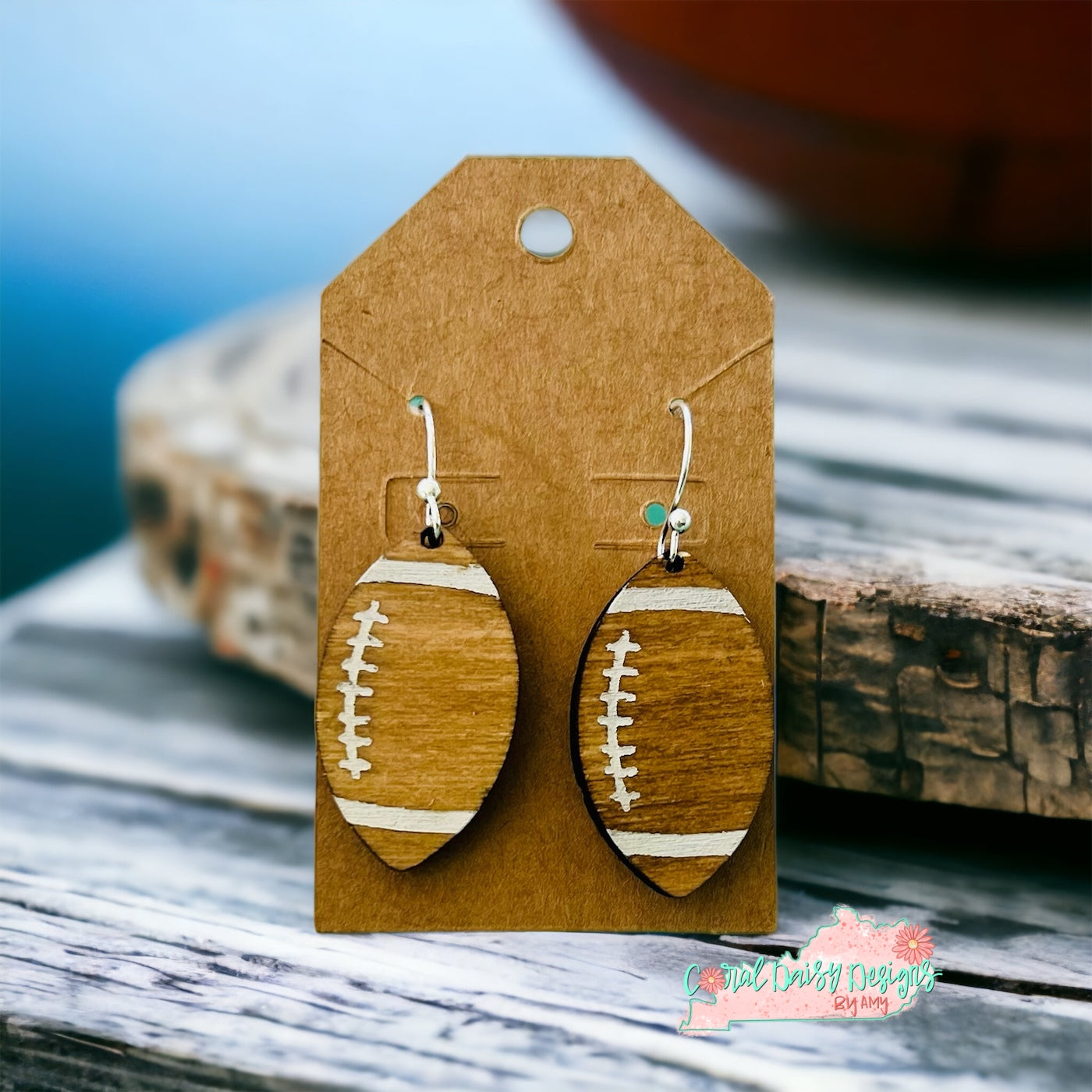 Wooden football earrings - EAR0004