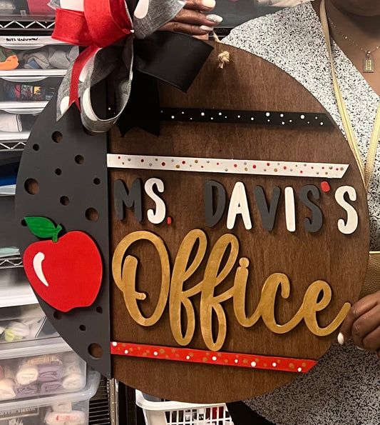 Painted Personalized office sign w/apple - TCHR007