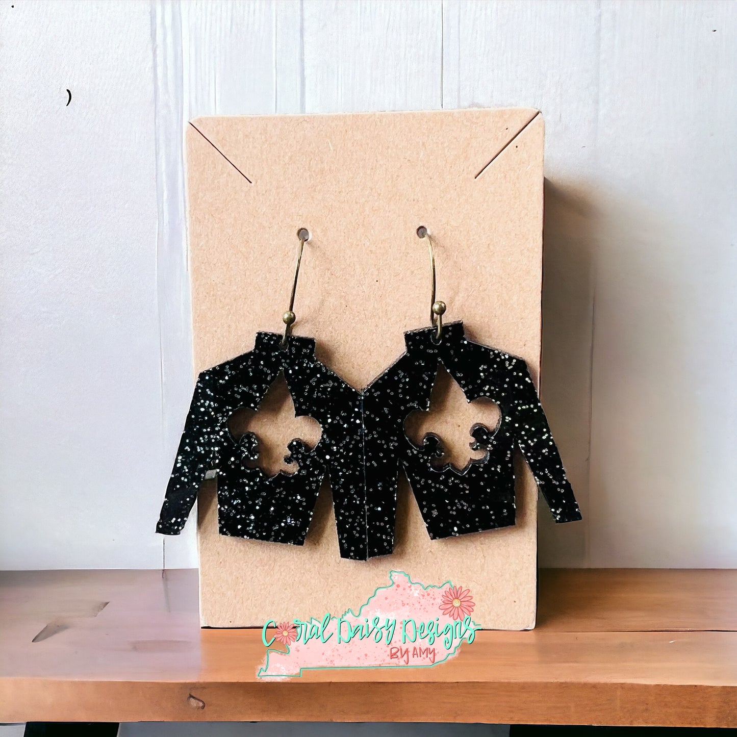 Black glitter Jockey silk earrings   - DRB029