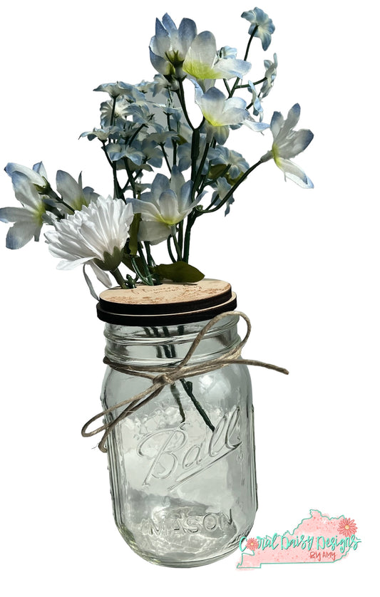 Mason jar flower vases w/ scripted lid - SPR015