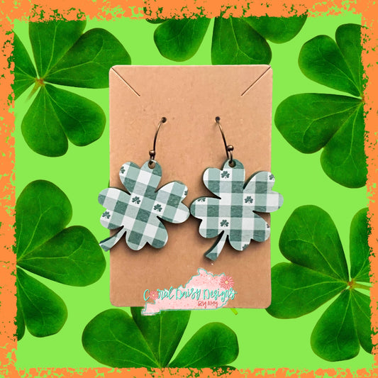 Shamrock - green and white gingham - EAR0014