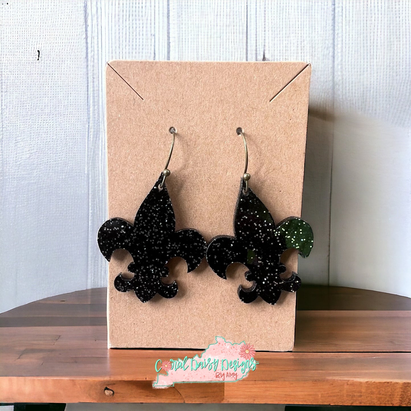 Black glitter Fleur de lis earrings   - DRB34