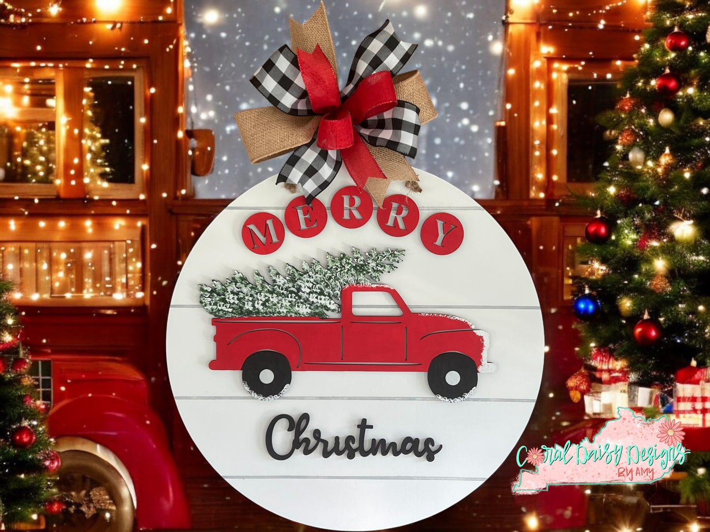 Farmhouse Merry Christmas truck circles - CHR018