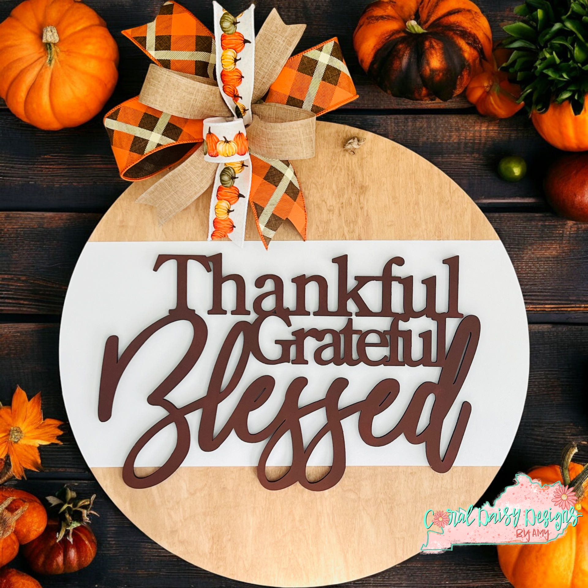 Grateful Thankful Blessed, cartelli in metallo personalizzati per esterni, retrò, per soggiorno, ghirlanda floreale, decorazione per la casa, per ristoranti, interni, camera da letto, 30,5 x 30,5 cm