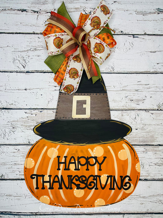 Happy Thanksgiving Pilgrim Hat Pumpkin - TH003