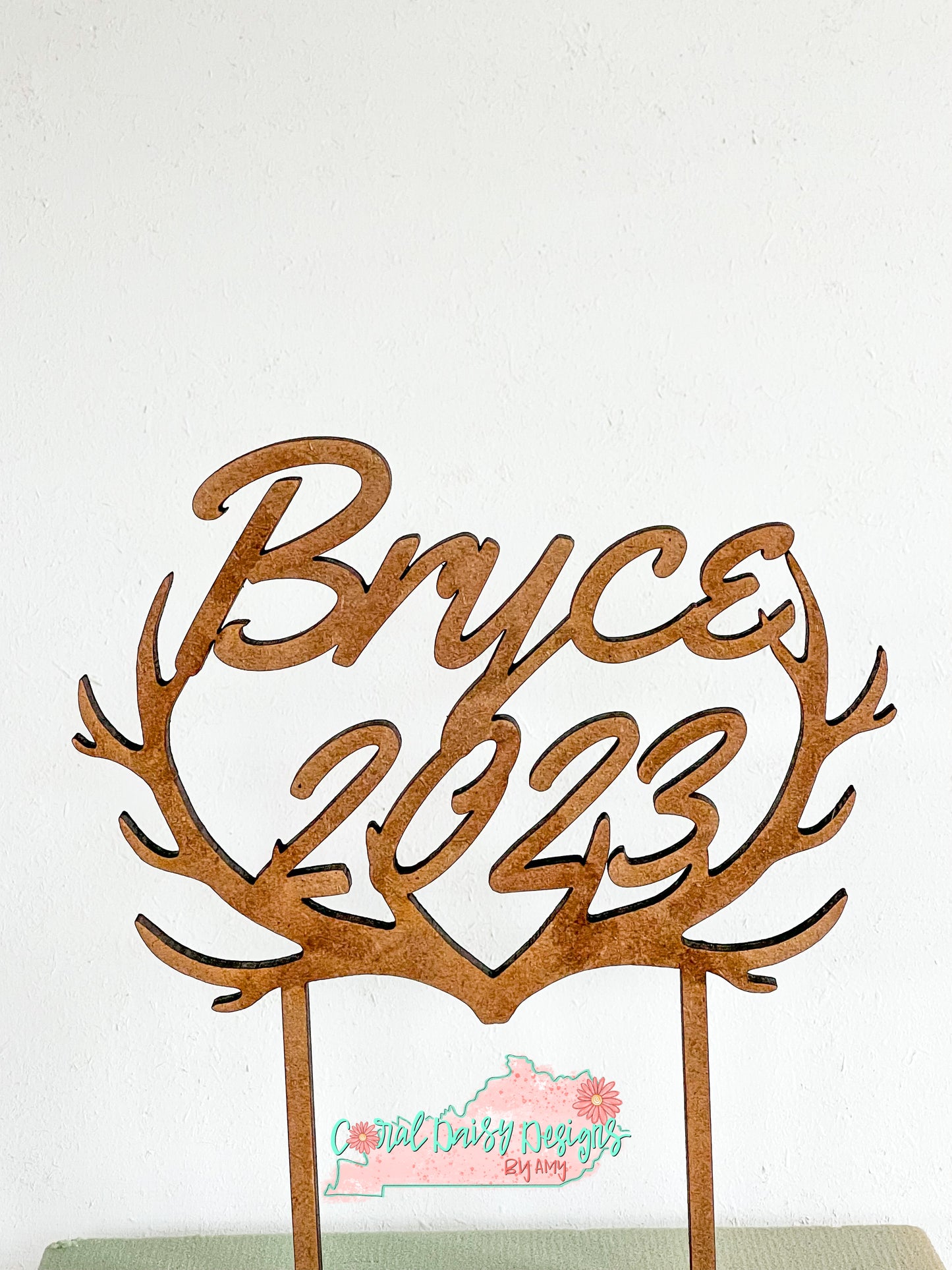 Deer Antler Personalized Graduation cake topper - Grad005