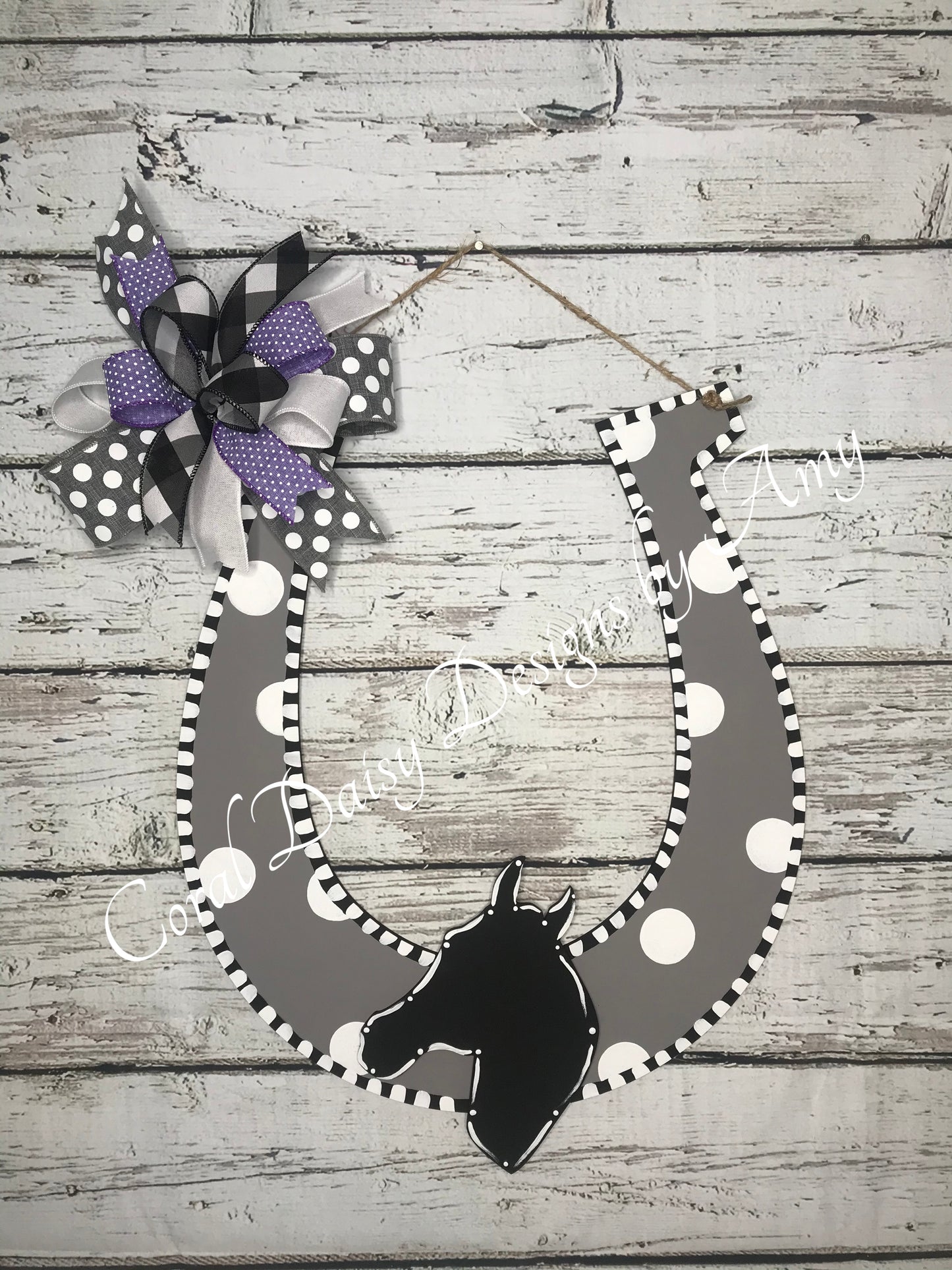 Horse silhouette polka dot horseshoe  - DRB012