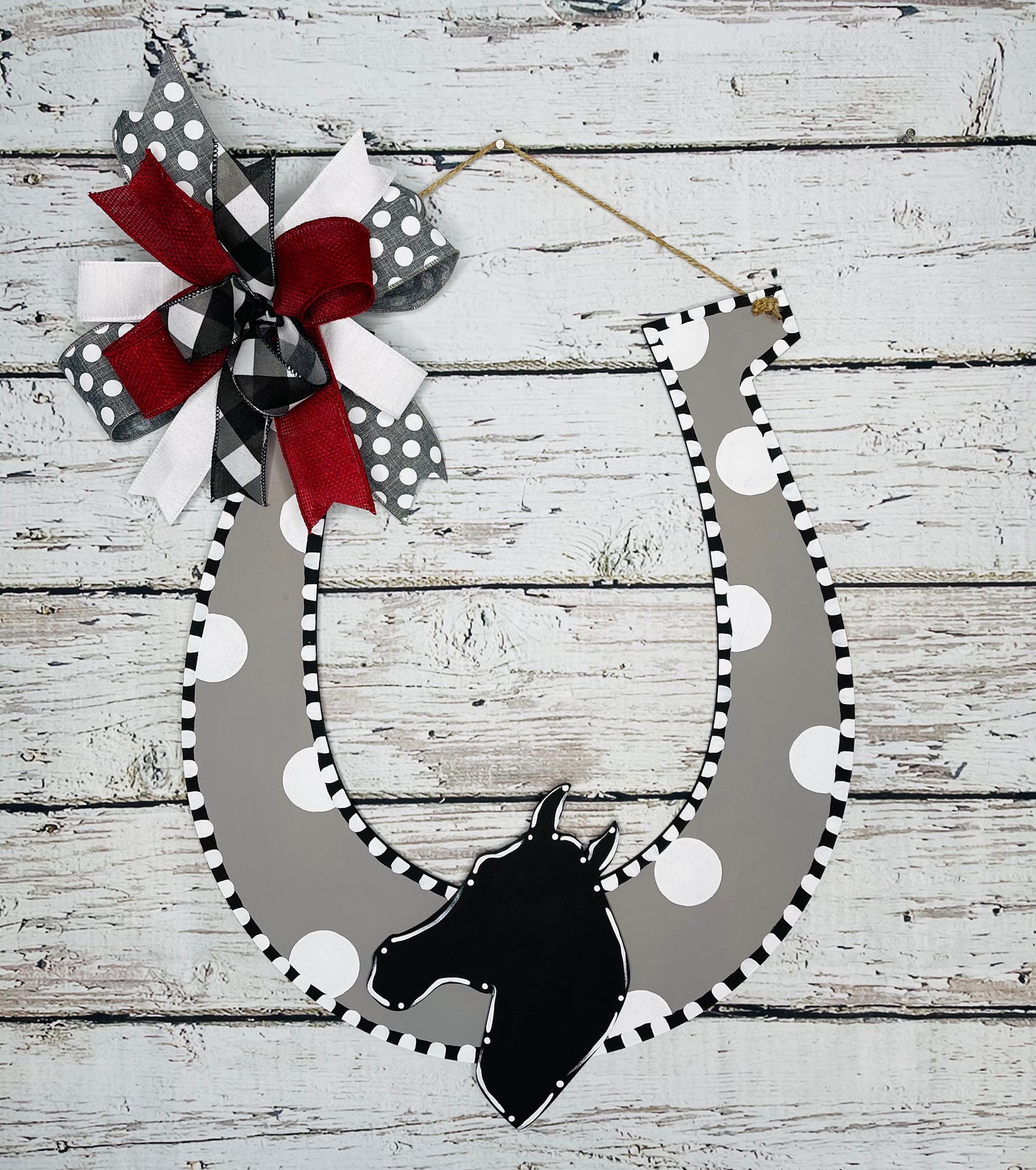 Horse silhouette polka dot horseshoe  - DRB012