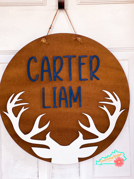 Personalized full antler sign - KIDS005