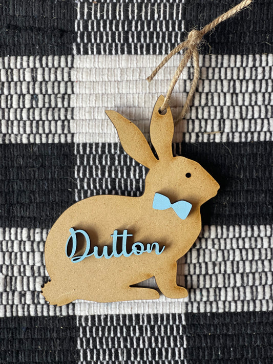 Personalized Natural Wood Easter Basket Name tags with bow - ESTR019